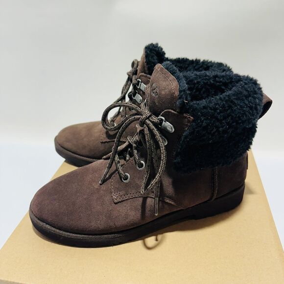 UGG Women's Romely Boots Size 7 Heritage Lace-Up Brown Burnt Cedar Suede NIB - Picture 5 of 13
